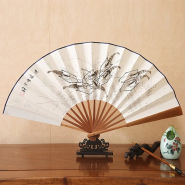 1Pcs Chinese Style Retro Folding Silk Fan Decorative Men Pocket Bamboo Handle Hand Held Fan Party Favors Home Decoration Crafts