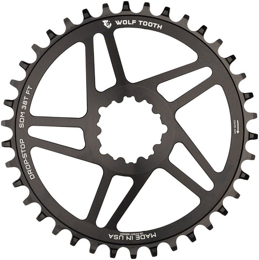 Wolf Tooth Direct Mount Chainring - 38t SRAM Direct Mount For SRAM 3-Bolt 6mm Offset Drop-Stop B Flattop Compatible BLK