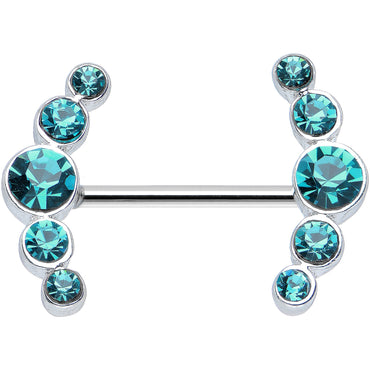 14G 5/8 Aqua Gem Steel Round Quintet Nipple Shield Set