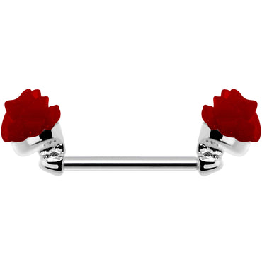 14G 5/8 Fancy Red Rose Flower Nipple Barbell Set