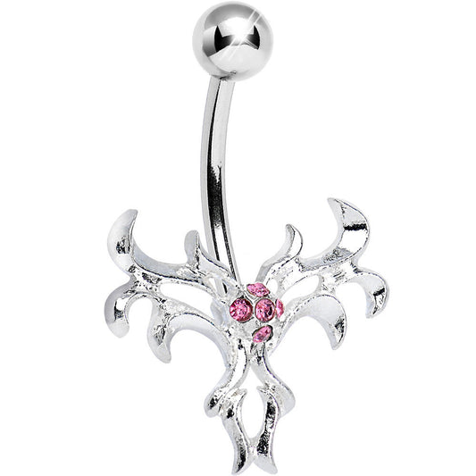 Pink Gem Exotic Leaves Belly Ring