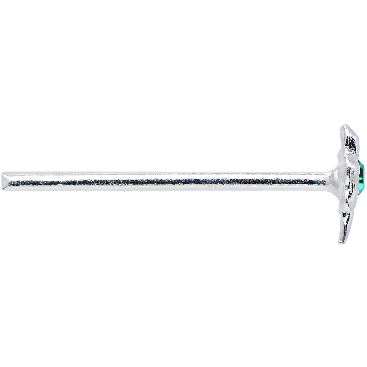 925 Sterling Silver 22G Green CZ Shamrock Bendable Nose Bone