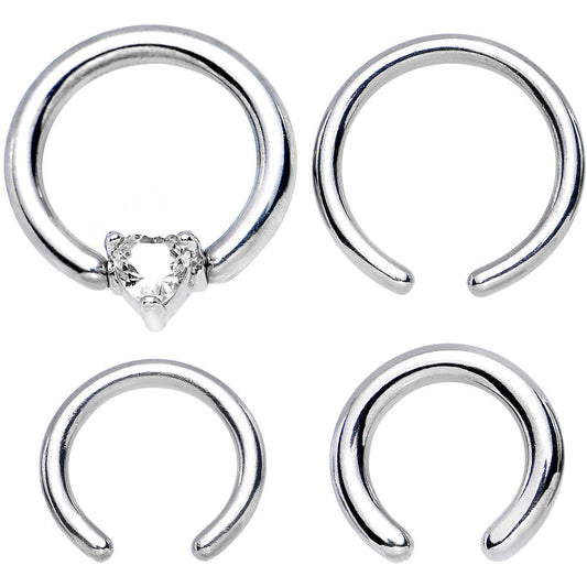 16G and 14G Clear Gem Heart Interchangeable BCR Set