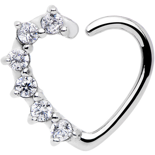 16G Clear CZ Heart Right Closure Daith Cartilage Tragus Earring