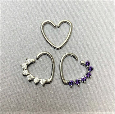 16G Purple CZ Heart Left Closure Daith Cartilage Tragus Earring