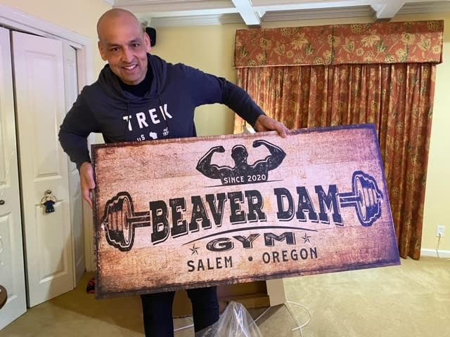 TAILORED CANVASES Personalized Gym Sign Wall Art Decor - Motivational Canvas s for Home Gym, Workout Room, Garage, Fitness Center - Workout Inspirational Posters - Gym Name on Rustic Copper, 20x10in