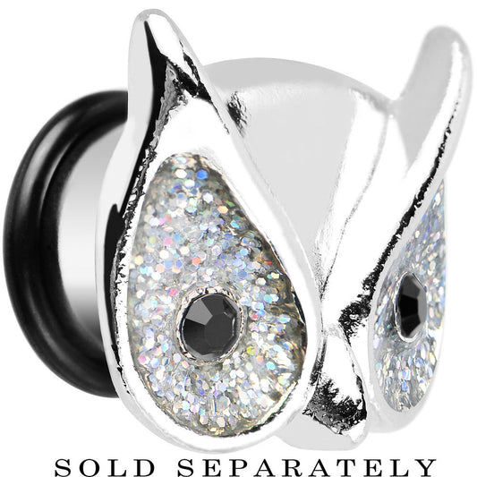 1/2 Clear Glitter Festive Owl Single Flare Steel Plug