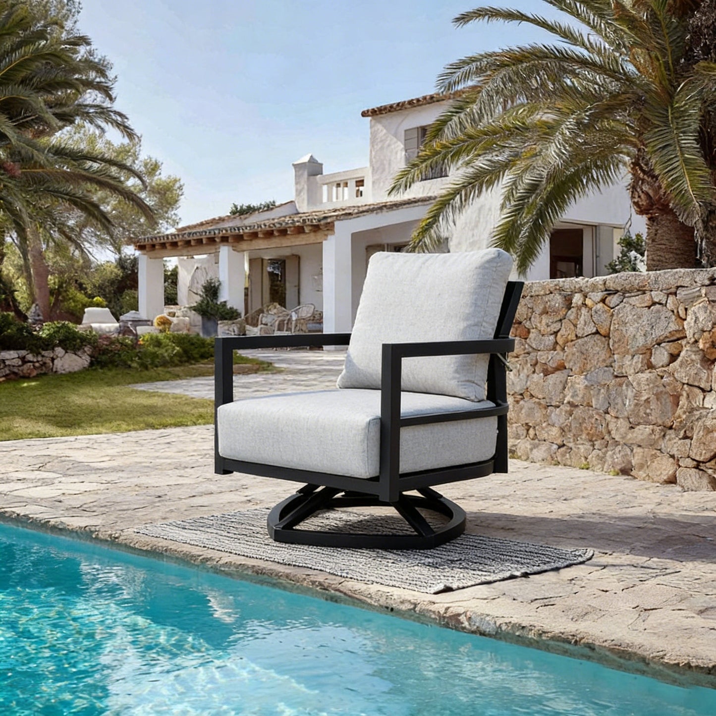 Outdoor Swivel Lounge Chair Aluminum Ember Black 360 Degree Modern