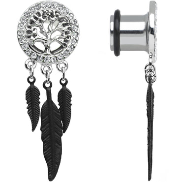 00G Clear Gem Steel Single Flare Tree of Life Dangle Plug Set