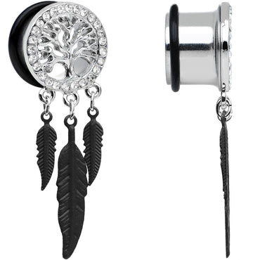5/8 Clear Gem Steel Single Flare Tree of Life Dangle Plug Set