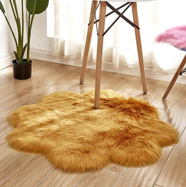 Artificial Woolen Carpet Rug Floral Shape Sheepskin Hairy Carpet Faux Mat Seat Pad Fur Warm Tapetes Floor Mat Soft Area Rug
