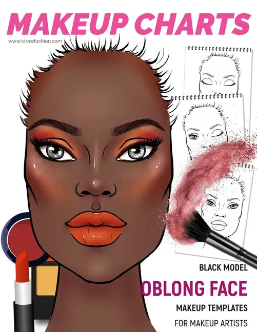 Makeup Charts - Face Charts for Makeup Artists: Black Model - OBLONG face shape - Paperback