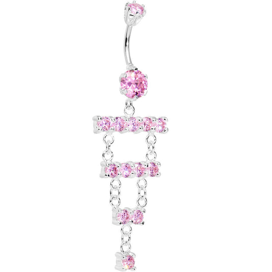 925 SilverPink CZ Chandelier Ladder Style Dangle Belly Ring