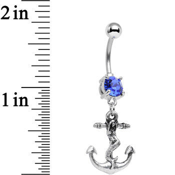Royal Blue Gem Mermaid's Anchor Dangle Belly Ring