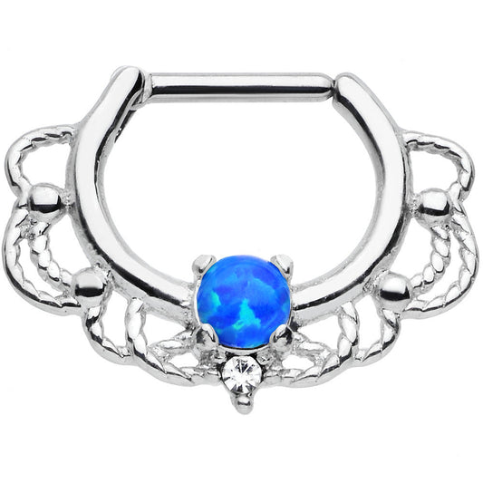 16G Clear Gem Blue Imitation Opal Rope Accent Septum Clicker