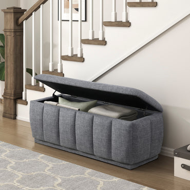 Storage Bench Modern Fabric Gray Plywood Frame No Assembly 47x18x18 In 300 LB