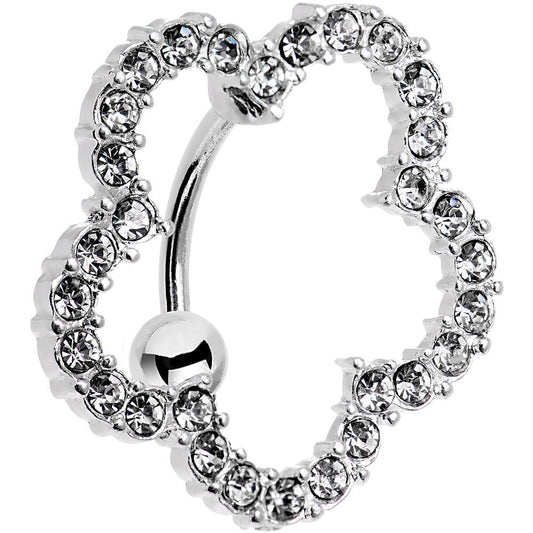 Clear Gem Stainless Steel Cutout Zinnia Flower Top Mount Belly Ring