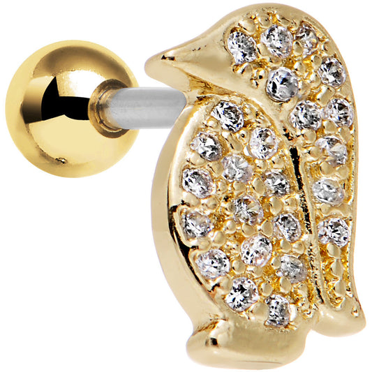 16G 1/4 Clear Gem Perky Penguin Left Tragus Cartilage Earring