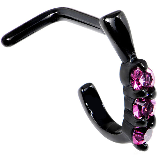 18G Pink Gem Black PVD Faux Hoop L Shaped Nose Ring