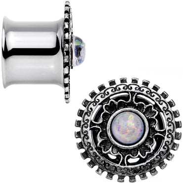 1/2 White Faux Opal Steel Finely Framed Double Flare Plug Set