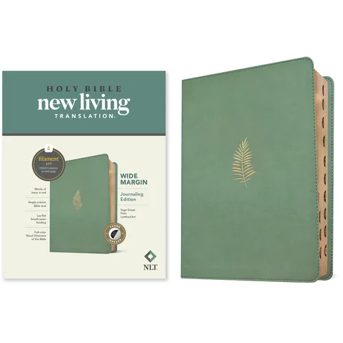NLT Wide Margin Bible, Filament Enabled (Leatherlike, Sage Green Palm, Indexed, Red Letter) - Imitation Leather