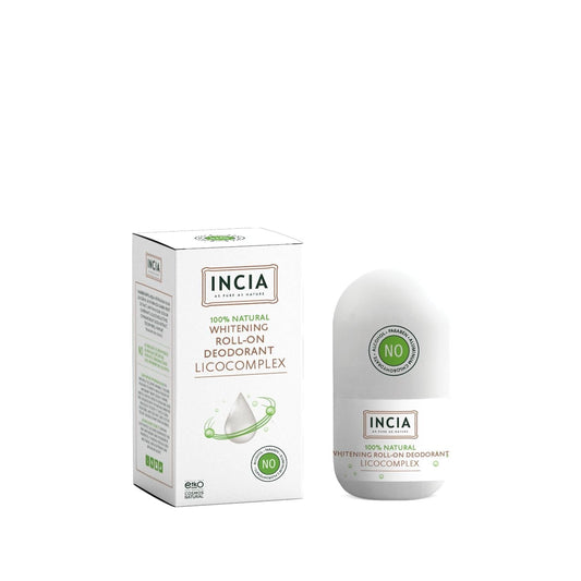 Incia Natural Whitening Roll On Deodorant 50 Ml - Non-Antiperspirant, Natural Mineral Salt, Licorice Root Extract