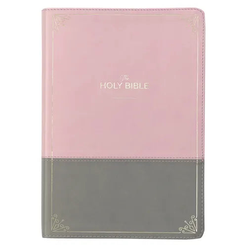 KJV Holy Bible, Super Giant Print Faux Leather Red Letter Edition - Ribbon Marker, King James Version, Pink/Gray - Leather
