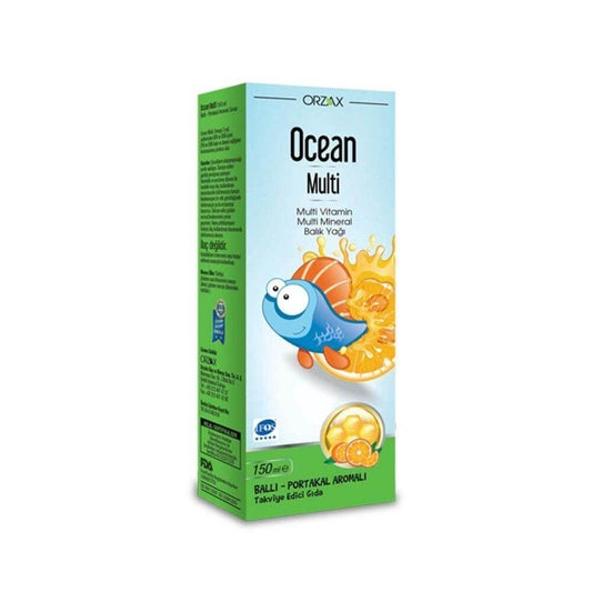 Orzax Ocean Multi: Kids Fish Oil Syrup with Honey Orange Flavor - Omega-3, EPA, DHA, Vitamins & Minerals - IFOS Certified, Delicious & Nutritious.