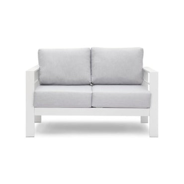 Outdoor Loveseat Aluminum White Gray Cushion 50in 600 lb Capacity