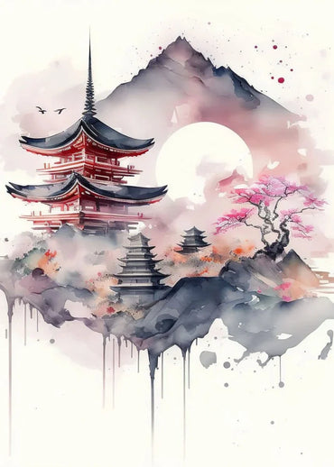 Japanese Cherry Blossom Fuji Mountain Sunset Tokyo Scenery Poster HD Printed Canvas Painting Wall Art Pictures Room Home Decor