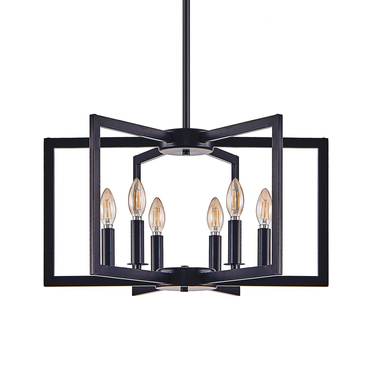Chandelier Black Geometric 6-Light Industrial Metal Pendant 22 In