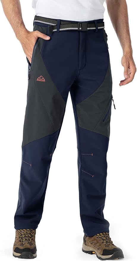 YSENTO Men's Fleece Lined Ski Snow Pants Winter Waterproof Softshell Insulated Hiking Cargo Pants