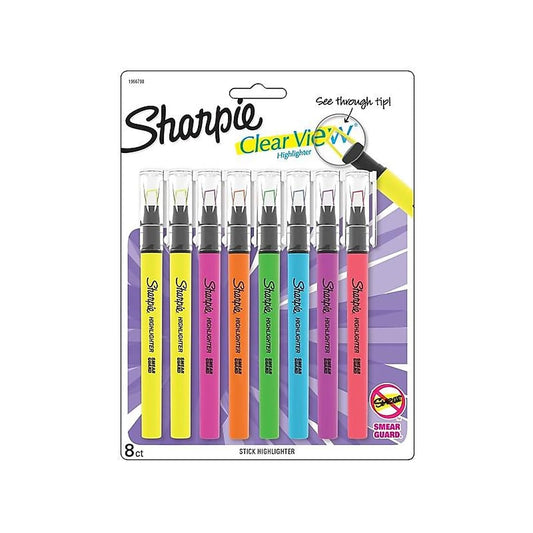 Sharpie Clear View Highlighters 8 Pack - Chisel Tip Assorted Fluorescent Colors School Office