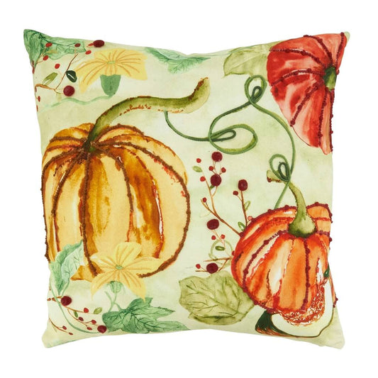 Fennco Styles Harvest Pumpkins Decorative Throw Pillow 18" W x 18" L – Multicolored Cushion Case for Thanksgiving, Fall Festivals, Home, Couch, Bedroom, Office Décor and Special Occasion