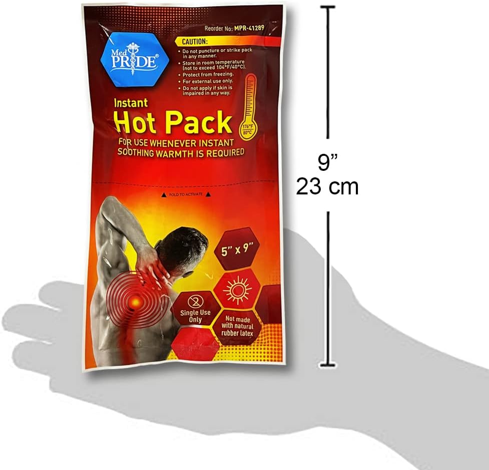 MedPride Instant Hot Packs Disposable Warm Compress Heating Pads - 5" x 9" - 24/cs.