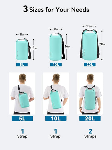 HEETA Waterproof Dry Bag for Women Men(Upgraded Version) 5L/10L/20L/30L/40L Roll Top Lightweight Dry Storage Bag Backpack with Emergency Whistle for Travel, Swimming, Boating, Kayaking, Camping, Beach