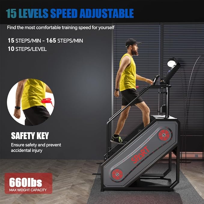 SPART Stair Stepper Machine, Commercial Stair Climber with LED Screen, Stair Exercise Machine with 15 Speed Levels, Speaker, Fan Cooling, Wireless Charge and Safety Key for More Fun in Home Gym