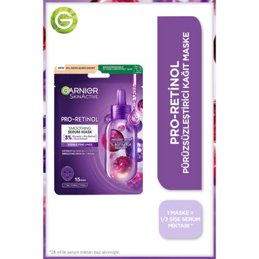 Garnier Pro-Retinol Face Mask - Anti-Aging Skincare Sheet Mask for Wrinkles, Hypoallergenic, 22g