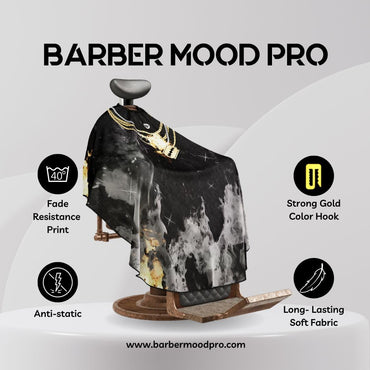 BM BARBER MOOD Professional Barber Cape Adjustable Neck Closure Gold Chain XL
