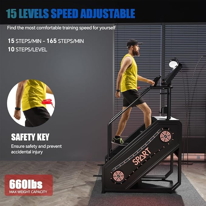 SPART Stair Stepper Machine, Commercial Stair Climber with LED Screen, Stair Exercise Machine with 15 Speed Levels, Speaker, Fan Cooling, Wireless Charge and Safety Key for More Fun in Home Gym