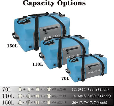 70L Waterproof Duffel Bag Travel Dry Bag, Large Capacity, Adjustable Thickened Straps and Handles, Zip Closure, Air Valve, Keep Equipment Safe, Suitable for Boating Rafting Motorcycle Kayaking