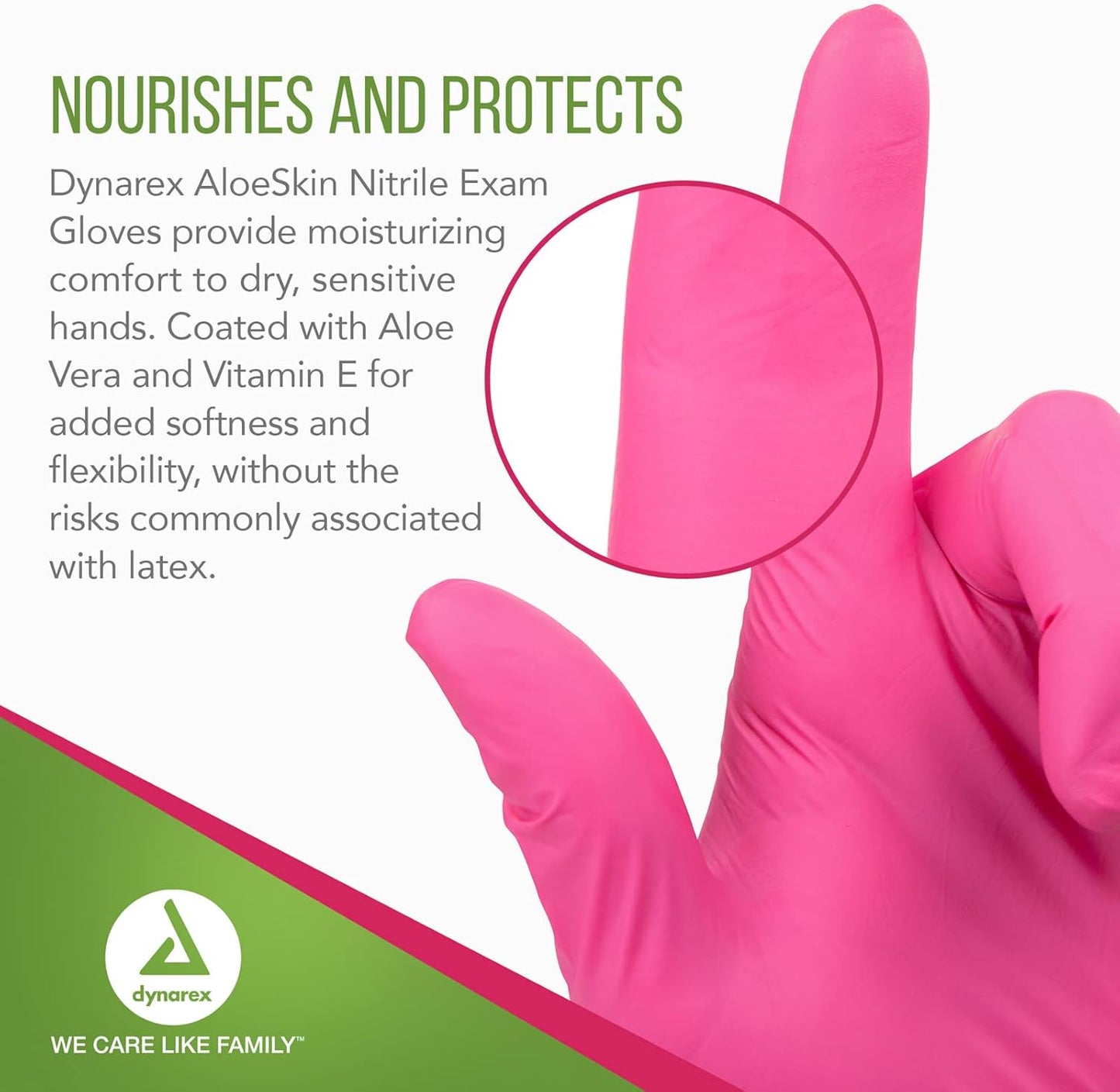 Dynarex AloeSkin Nitrile Exam Gloves with Aloe, Powder-Free, Pink - 100ea/bx, 10bxs/cs (1000 Count)
