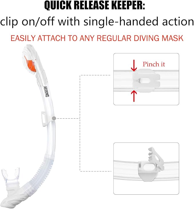 Aegend Dry Snorkel, Dive Mask Easy-Breath Free Diving Snorkel for Snorkeling Scuba Diving Freediving Swimming, with Top Dry Valve and Food-Grade Silicone Mouthpiece