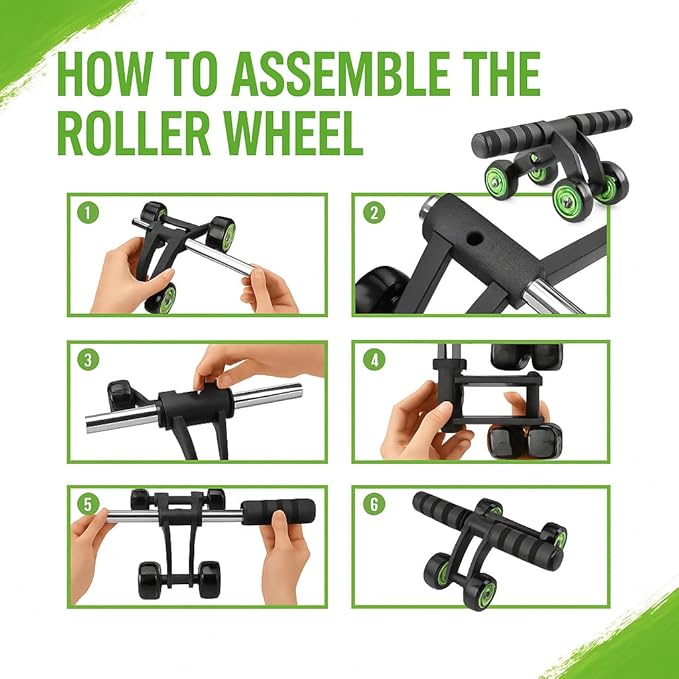 4-Wheel Ab Roller with Knee Pad โ Abdominal Exercise Wheel for Core Strength Training, Stable Ab Workout Equipment for Men & Women, Non-Slip Handles, Smooth Bearings, Portable Home Gym Fitness Tool