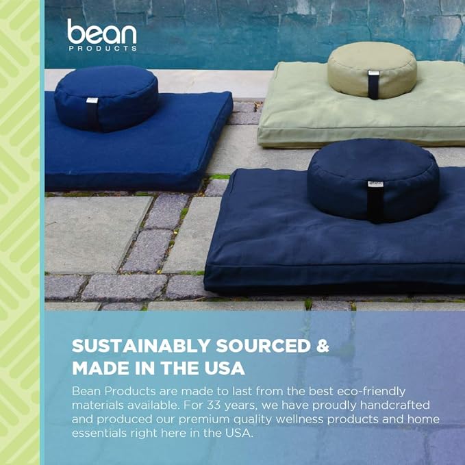 Bean Products Zafu Meditation Pillows for Sitting on Floor, Yoga Cushion, Cotton/Buckwheat Fill Yoga Pillow, Zafu Meditation Cushion, Zen Kneeling Prayer Pad- Made in USA - 14"x18" Oval - Saffron