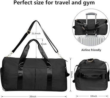 MABROUC Duffle Bag For Women, Sports Duffel Bag for Gym with Wet Pocket & Shoe Compartment, Overnight Weekender Travel Bag