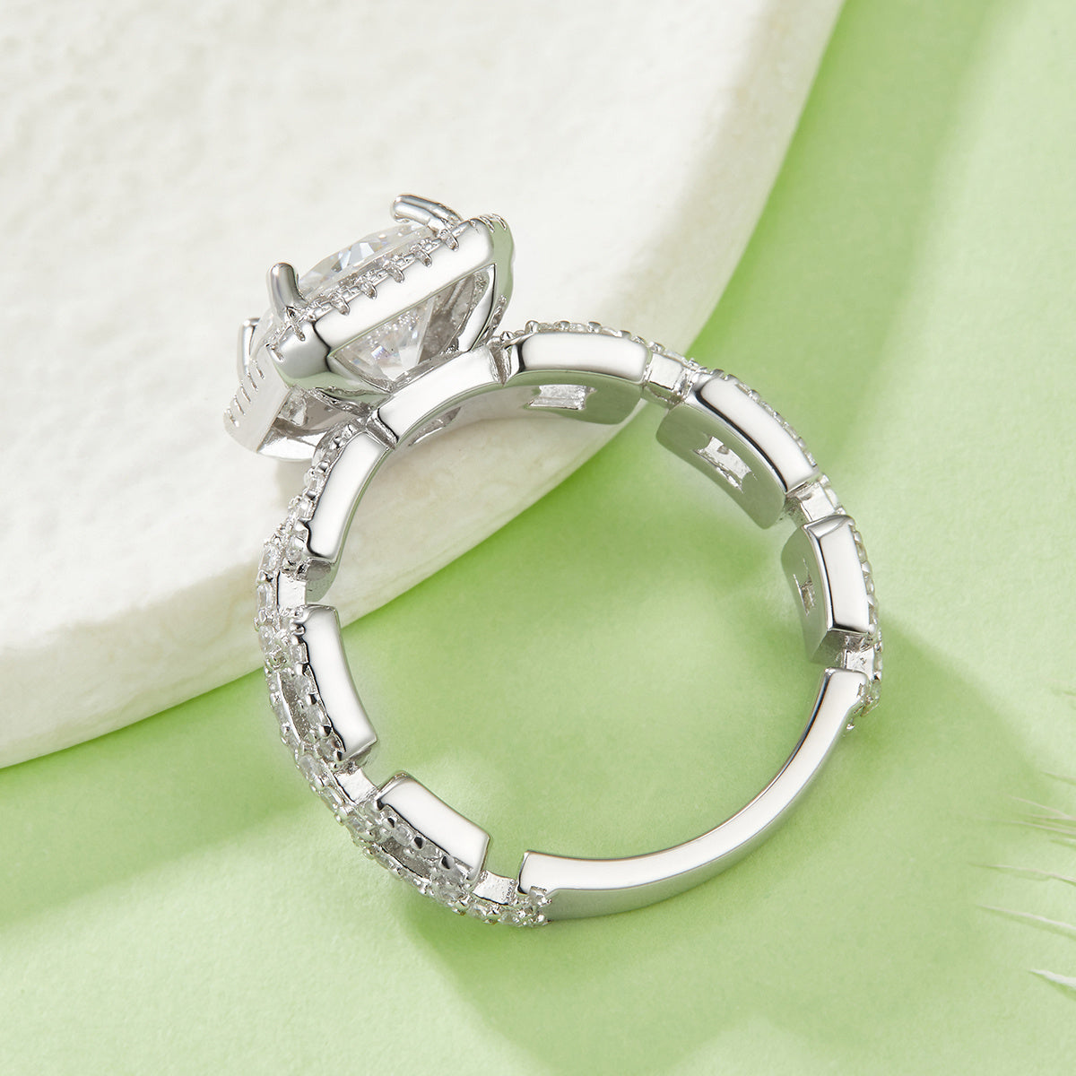 S925 Sterling Silver 2.5ct Asscher Cut Moissanite Ring, D-VVS1 Halo Chain Band, Platinum Plated US Sizes 5-9 GRA Gift Box