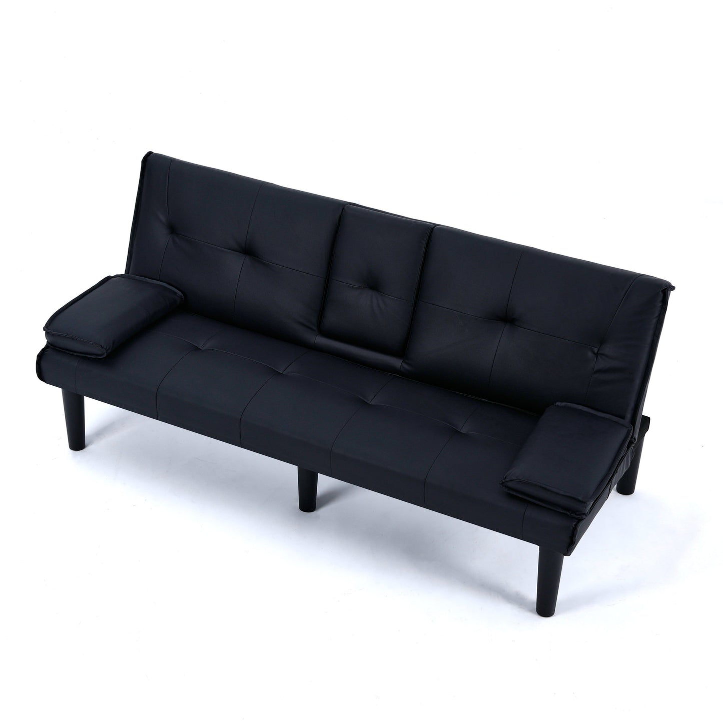 67-inch Black PVC Multi-Functional Sofa Bed with Foldable Design and Cup Holder