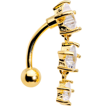 Clear CZ Gem Gold Plated Triple Star Top Mount Dangle Belly Ring