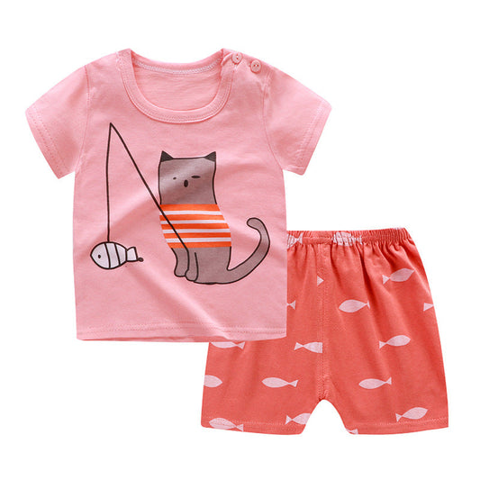 New Children's Short Sleeved Suit Baby Cotton Short Sleeved